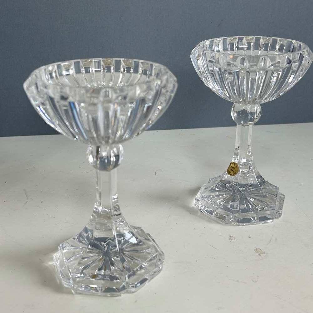 Block Crystal Candle Holders 24% Full Lead Elegant Starburst Slovakia